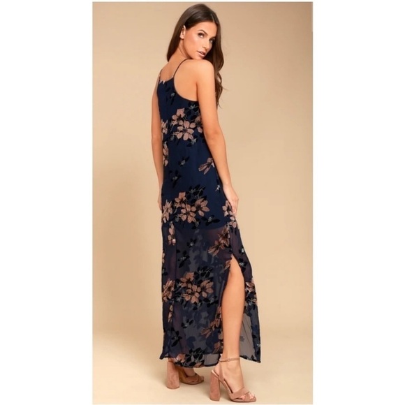 Lulu's | Navy & Rose Gold Velvet Floral
Maxi Dress - Picture 2 of 7